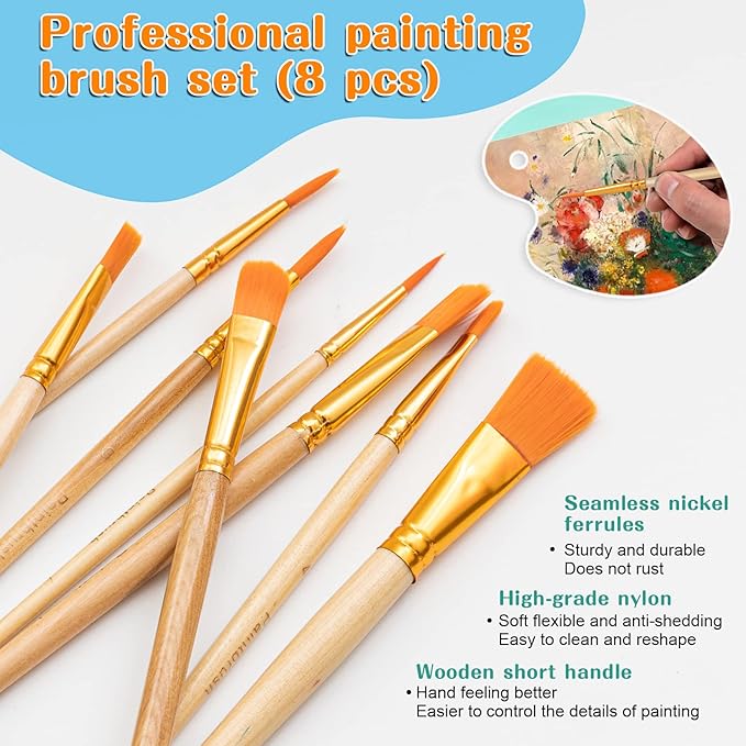 koseibal Acrylic Art Set with 24 Acrylic Paints, 8 DIY Wooden Stencils 5 Canvas Panels 8 Brushes, Table Easel, Etc, Painting Supplies Kit for Kids Students Artists and Beginner