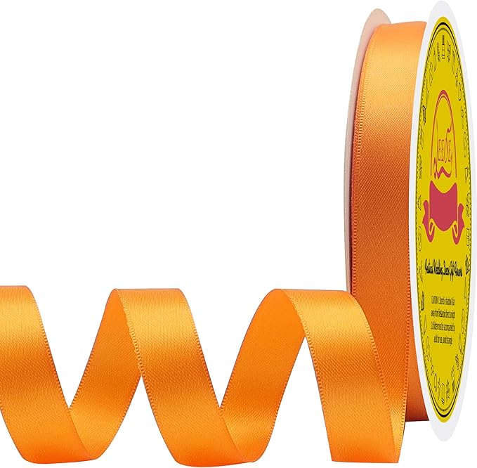 Double Face Autumn Orange Satin Ribbon 5/8 inch X 50 Yards Polyester Autumn Orange Ribbon for Gift Wrapping Very Suitable for Weddings Party Invitation Decorations and More