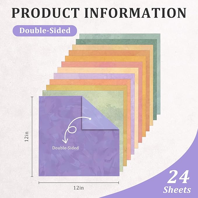 Scrapbook Paper 12x12 - 24 Sheets/24 Designs Double-Sided Textured Craft Paper, Summer Scrapbooking Paper for Scrapbook Supplies Junk Journals Card Making Origami Photo Album, Warm Tones, Sun Glow