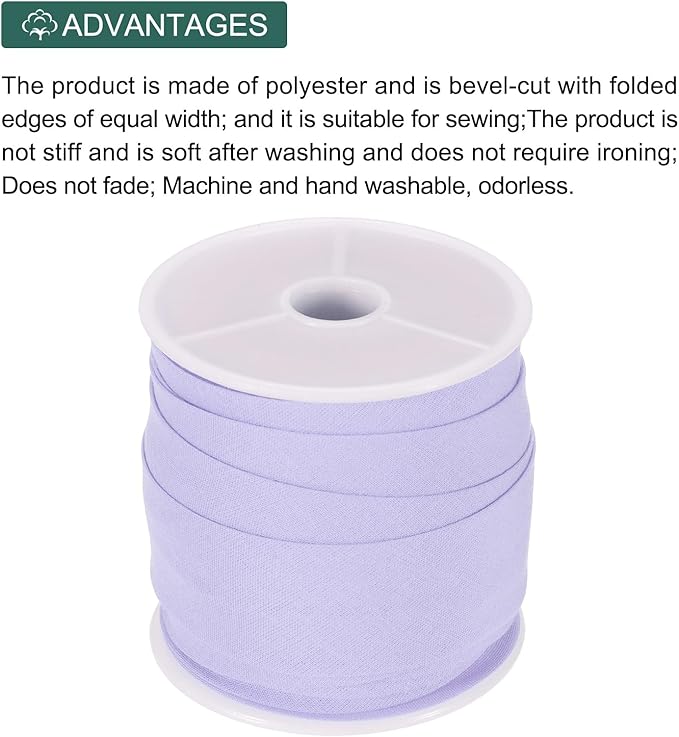 MECCANIXITY 1 Inch Single Fold Bias Tape Cotton Continuous Bulk Bias Tape for Sewing, Seaming Quilting Hemming Binding Crafts (Light Purple 10 Yards)