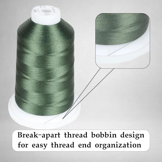 Simthread 2-Pack Trilobal Polyester Thread – 5000M (5500yds) No.40 Tangle-Free, Built-in Thread Lock Spool – Compatible with Brother, Singer, Janome & More,Red800+Green519