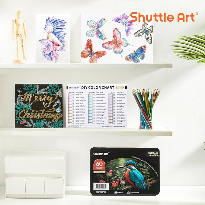 Shuttle Art 60 Metallic Colored Pencils, Colored Pencils for Adult Coloring, Soft Core Coloring Pencil in Gift Tin Box, Drawing Pencil for Kids Adults Beginners Artists Drawing Sketching