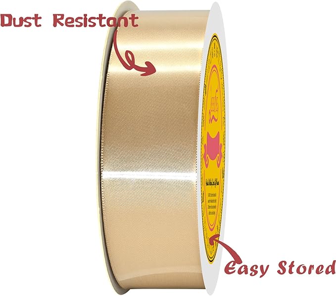 Double Face Gold Satin Ribbon 1-1/2 inch X50Yards Polyester Gold Ribbon for Gift Wrapping Very Suitable for Weddings Party Hair Bow Invitation Decorations and More
