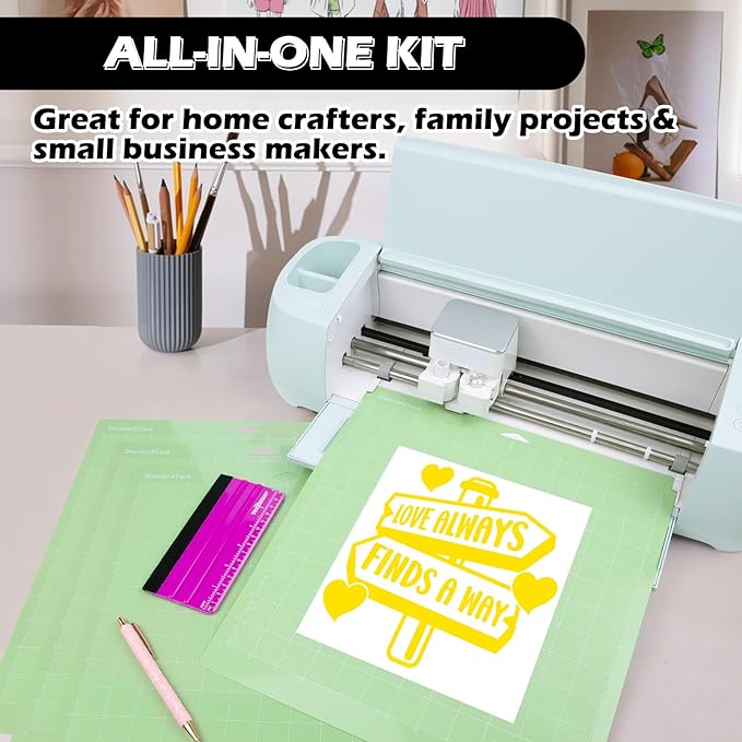 TECKWRAP 4 Pack 12"x12" Green Standard Adhesive Cutting Mats, with Precision Vinyl Pin Pen & 6 Inch Squeegee - Ideal for HTV, Vinyl, Quilting & Crafting, Compatible with Popular Cutting Machines