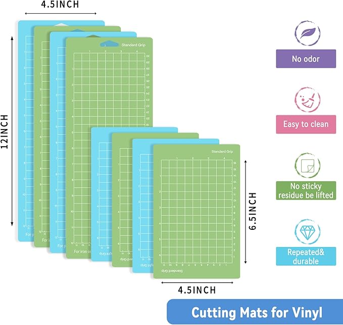 IModeur 8 Pack Cutting Mats - (4.5x6.5In, 4.5x12In) Green & Blue Cutting Mats for Cutting machine Accessories (4 Small & 4 Big Mats)