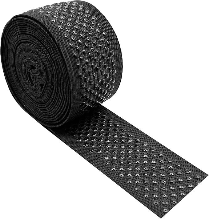 Mandala Crafts 2 Inch Elastic Silicone Gripper Tape for Clothing - 10 Yds Dotted Non Slip Elastic Band for Sewing - Black and White Silicone Flat Fabric Stretchy Ribbon Straps