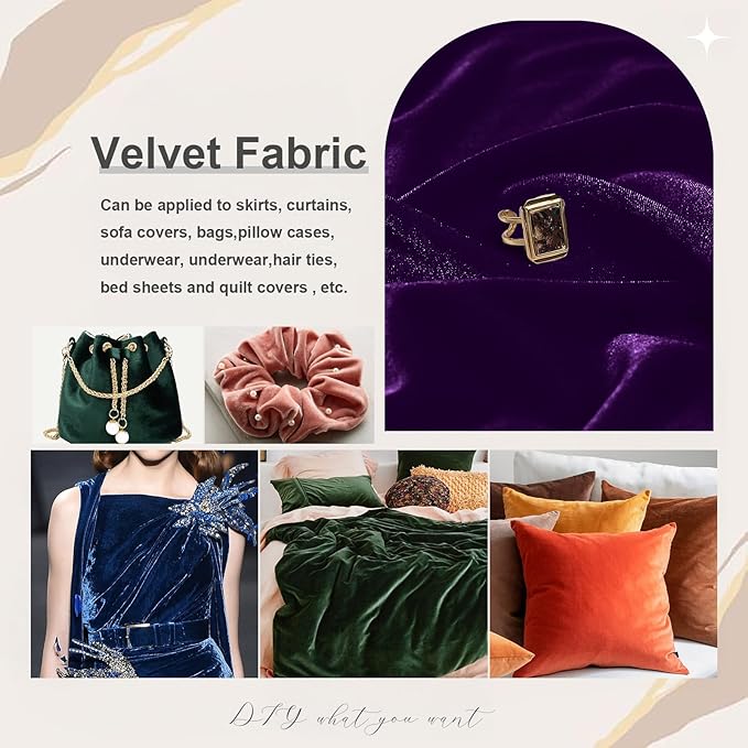 KKJIAF Dark Purple Stretch Velvet Fabric 60 Inch Wide, 5 Yard Soft Stretchy Fabric for Sewing Clothes, Apparel, Costume, Crafts - 90% Polyester 10% Spandex