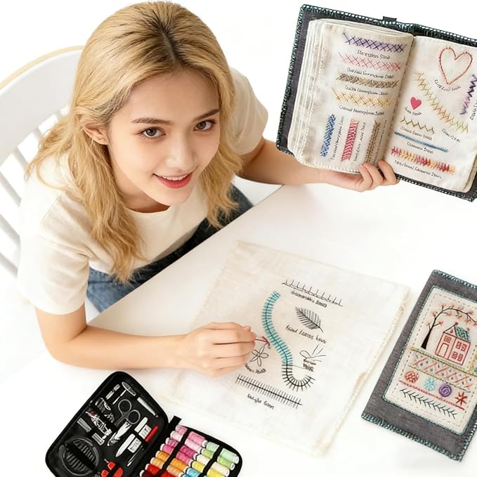 OYSMY Embroidery Stitch Book Kit,2026 New Embroidery Kit with 86 PCS Sewing Kit,Includes Illustrated Guide to 106 Universal Embroidery Stitches for Beginners and Craft Lovers(2 Set)