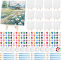 Qilery 12 Set Acrylic Paint Kit Mini Stretched Canvas with Easel, Acrylic Paints Strips, Brushes, Palette, Art Set for Kids Adults Classroom Birthday Party Favors(7.9 x 7.9 Inch)