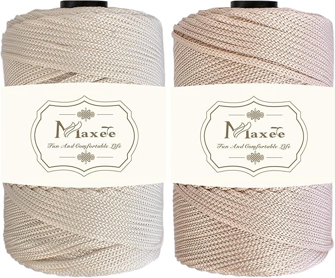 Maxee Premium Polyester Macrame Cord 3 mm × 218 yd (2 Pack),3mm 100% Polypropylene Macrame Cord,Ideal for Crochet, Wall Hangers, Bags, Rugs & DIY Crafts