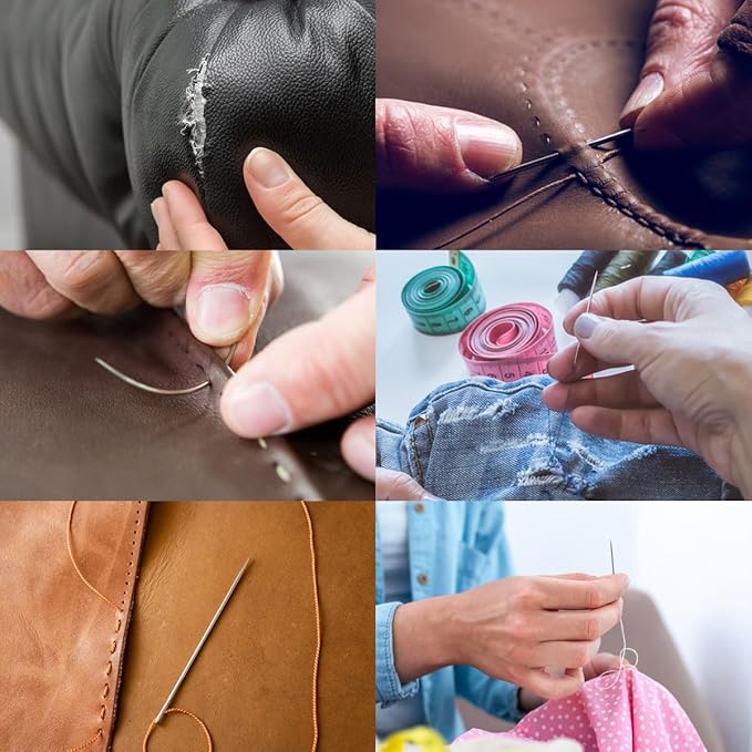 17 pcs Leather Stitching Kit, SourceTon Upholstery Needle and Thread, 6 Colors Thick Sewing Thread for Fabric, Leather, DIY, Clothing, Sewing