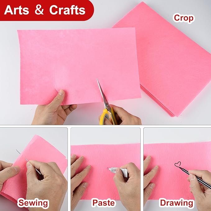 CHRORINE 50 Pcs Assorted Color Felt Fabric Sheets 8" x 12" Soft Felt Fabric Sheet for Crafts DIY Sewing Squares Nonwoven Patchwork (Pink)