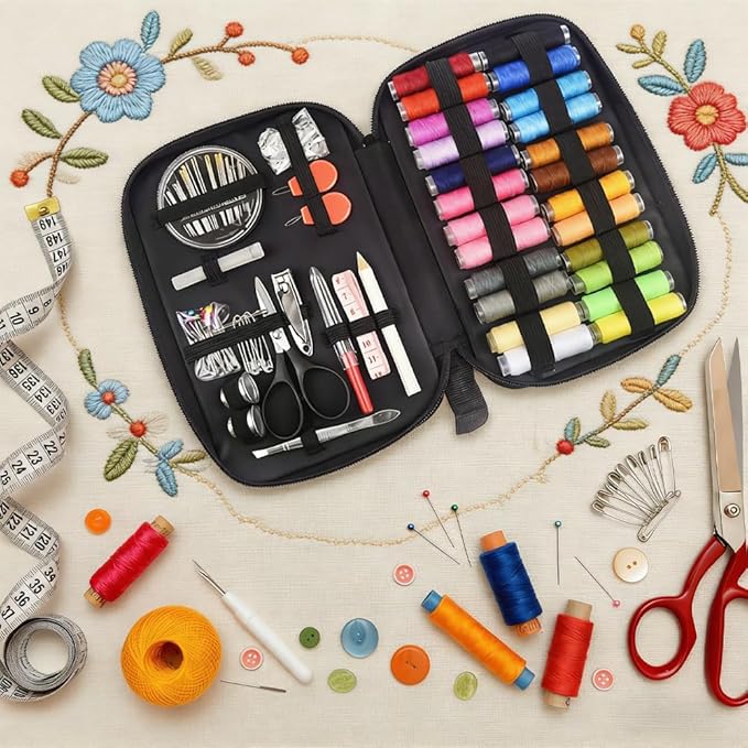 90pcs Sewing Kit, Portable Sewing Kit, Includes Scissors, Thread, Needles, Thimble and Measuring Tape, Perfect for Beginners and DIY Enthusiasts