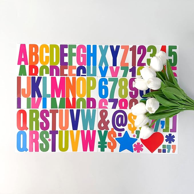 400 Pcs 24 Sheets Large Letter Stickers 2.5 Inches Alphabet Number Self Adhesive Sticker for Bulletin Board, Classrooms, Mailbox, Scrapbooking, Poster Board, Wall Vinyl Stick On Letters Colorful