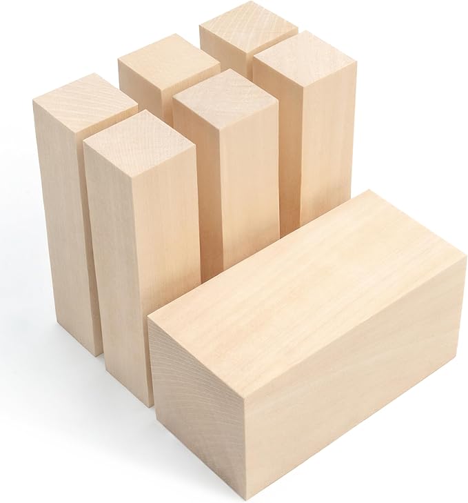 BeaverCraft Basswood Carving Blocks 7PCS Whittling Wood Kit - Soft Wood Block for Crafts, Basswood for Carving, Unfinished Wooden Blank Set BW7