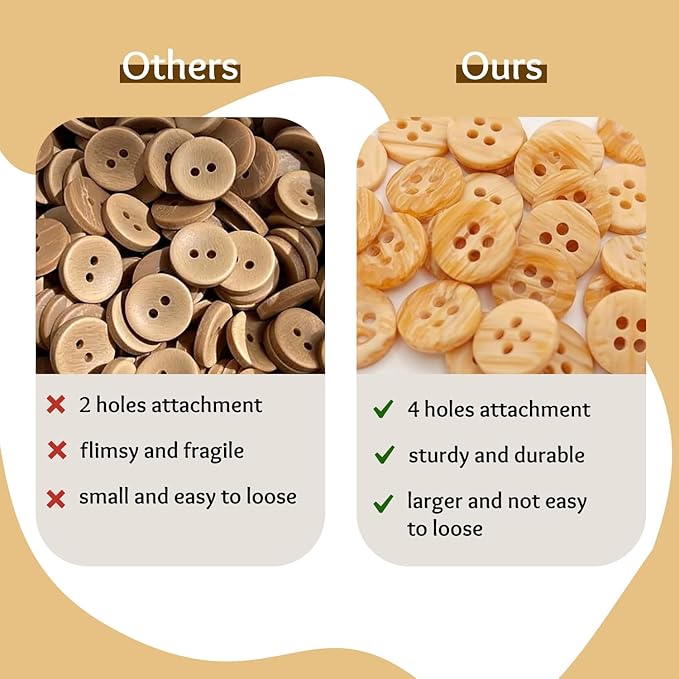 0.45 inch Tan Buttons for Sewing 100 Pcs Wood Color Buttons for Shirt 4 Hole 18L Beige Plastic Glossy 11mm for Work Uniforms School Outfits Aprons Pants Jackets Bags DIY Crafts Decorations