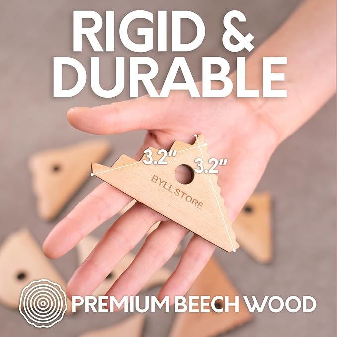 Byllstore Triangle Pottery Ribs & Trimming Tools | 2 Foot Shaper Tools | 6 Clay Texture Ribs | Solid Beech Wood | 8-Pack