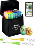 YHC 48 Colors Acrylic Paint Pens with Free App, Dual Tip Acrylic Paint Markers with Brush Tip and Fine Tip for Adults, Eggs, Wood, Rock, Canvas, Plastic, Stone, Glass, Ceramic
