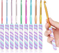 Coopay Warm Crochet Hooks Comfort Grip, Short Purple Ripple Art Handle for Beginners, Longer Aluminum Shaft Crochet Hook Set 2.0mm-6.0mm(B-J), Smooth Needles Set for Crocheting