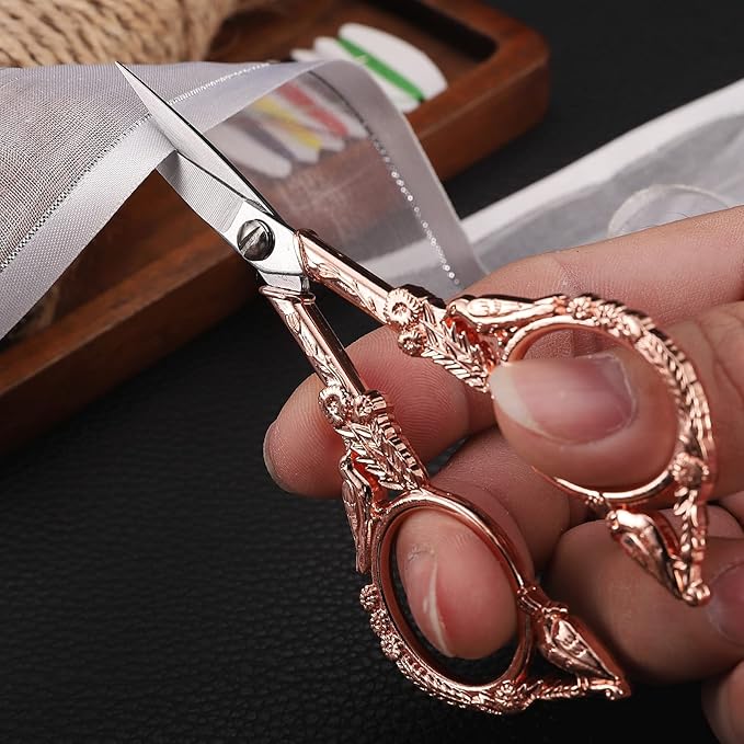 Sewing Embroidery Scissors – Small Vintage Sharp Pointed Tip Shears for Craft, Artwork, Handicraft DIY Tool, 4.6in Rose Gold Bird Style