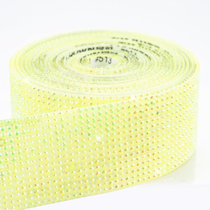 Novani Self Adhesive Rhinestone Ribbon, 1.18 Inch Wide 3 Yards 1 Roll, Lemon Yellow Diamond Bling Strips for DIY Crafts, Glitter Resin Rhinestones Tape for Crafting, Car Decoration