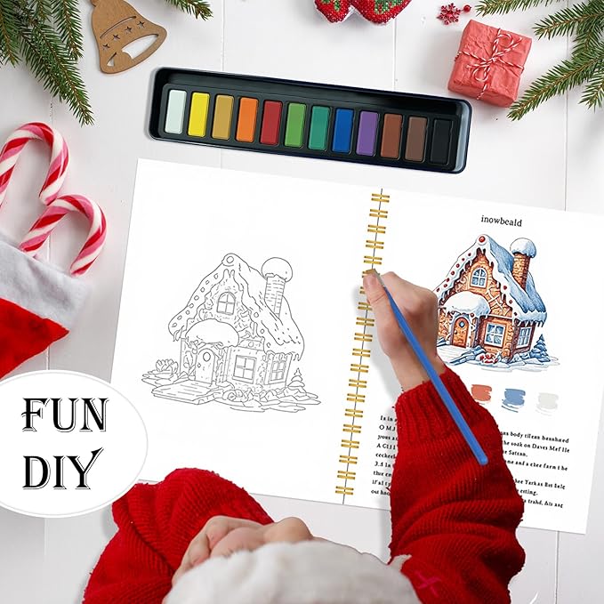 Beginner Watercolor Workbook with 12 Colors - Watercolor Paint Book & Art Gift for Beginners and Adults (Christmas)