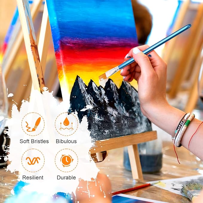 10PCS Flat Head Wide Paint Brush Set, 0.8 Inch Bulk Wide Paint Brushes for Kids for Adults and Artists Acrylic Painting Watercolor Canvas Face Painting Touch Up Rock
