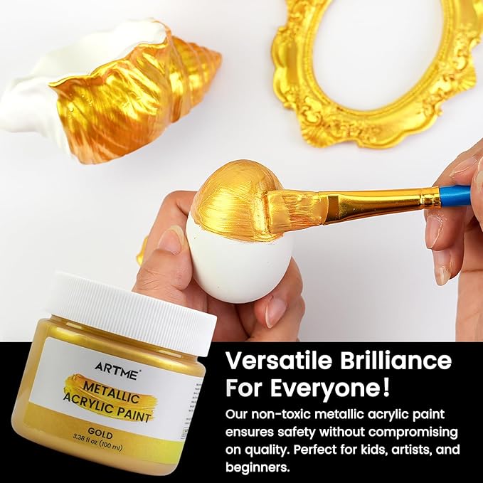 ARTME Acrylic Paint Metallic Gold, 100ml Gold Leaf Paint for Art Painting, Hand-crafts, Non-Toxic, Non-Fading Gold Paints Ideal for Canvas, Wood, Fabric, Ceramic, Stone Craft Supplies
