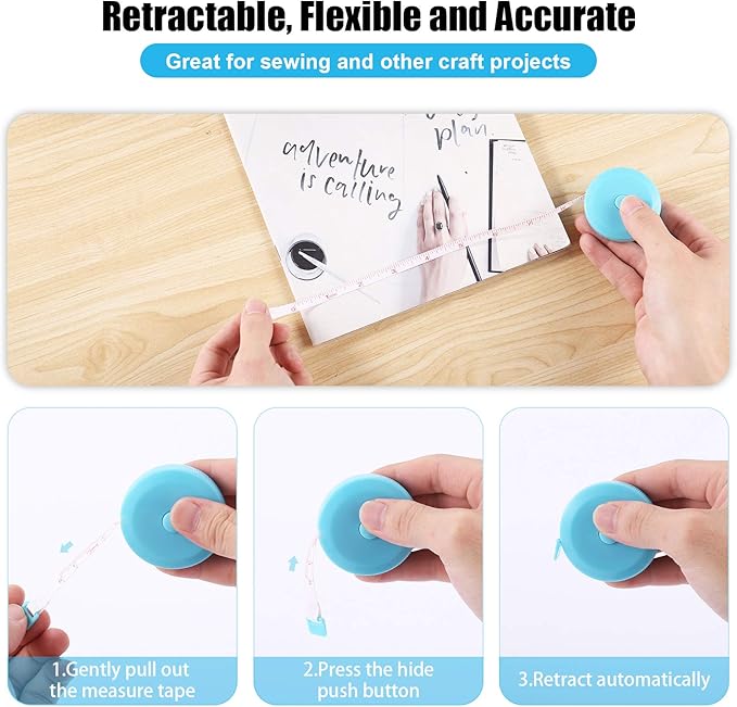 Tape Measure Body Measuring Tape, Retractable 60 Inch Soft Mini Measuring Tape, Small Sewing Fabric Tape Measurer for Cloth Waist Medical Nursing Craft(3 Pack/Pink Purple Sky Blue)