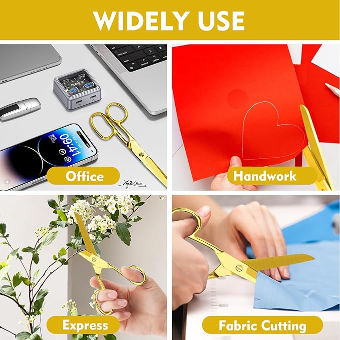 Gold Scissors for Office Multipurpose Stylish: 7 inch - Comfort Grip - Stainless Steel - Scissors with Home - School - for Cutting Paper - Open Envelopes - Cut Tape (Gold Scissors for Office)