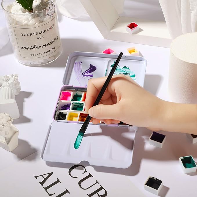 Zonon 51 Pcs Watercolor Paint Palette and Half Pans Set Watercolor Tin Box, Metal Palette Paint Case with Lid Empty with Storage Bag for Travel Artist(Pink)