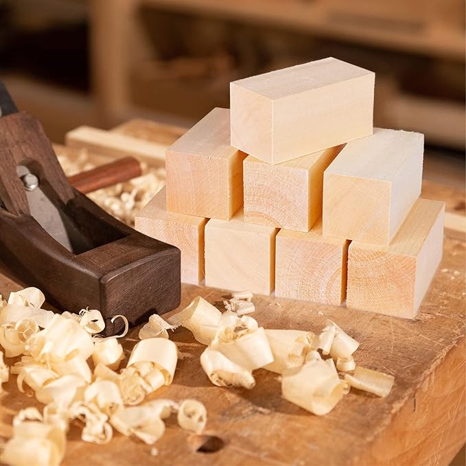 4 Inch Wood for Carving, 4 PCS Unfinished Wood Craft Cubes, Rectangular Wooden Blocks for DIY Carving, Large Unfinished Whittling Wood Blank Blocks for Kids or Adults (4×2×2Inch)