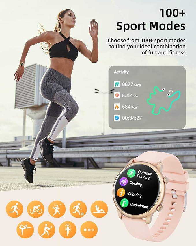 Hwagol Smart Watches for Women Android Phones iPhone Compatible(Bluetooth Call),1.39'' Round Fitness Tracker Heart Rate/SpO2/Sleep Monitor,100+Sport Modes Pedometer