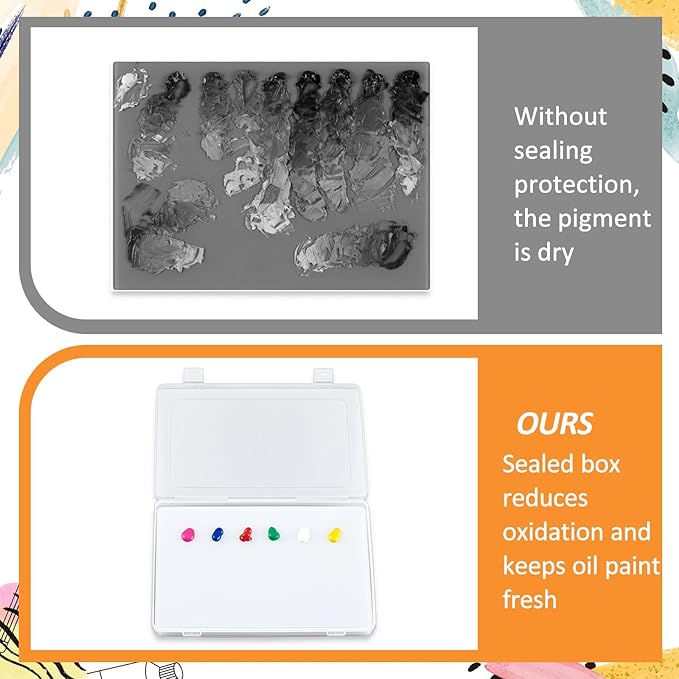 Nuanchu 2 Pcs Handy Glass Oil Paint Palette Included Airtight Stay Wet Palette Container and Tempered Glass, Keeps Paint Fresh, Ideal for Travel (10.24 x 6.8 Inches,White)