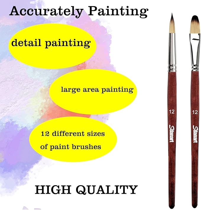 12 pcs Acrylic Paint Brushes Set,6 Professional Round Pointed Tip Paintbrushes and 6 Filbert Artist Paintbrush for Watercolor,Acrylics,Oil,Gouache,Ink，Perfect for Artists and Beginners
