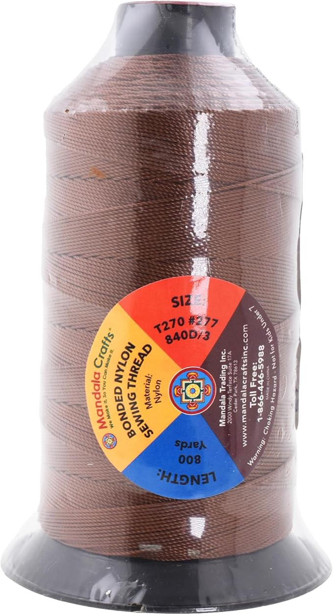 Mandala Crafts Size 277 840D T270 Bonded Nylon Thread - Brown 800 YDs Tex 270 Heavy Duty Sewing Threads for Leather, Jeans, Weaving, Outdoor Marine Upholstery
