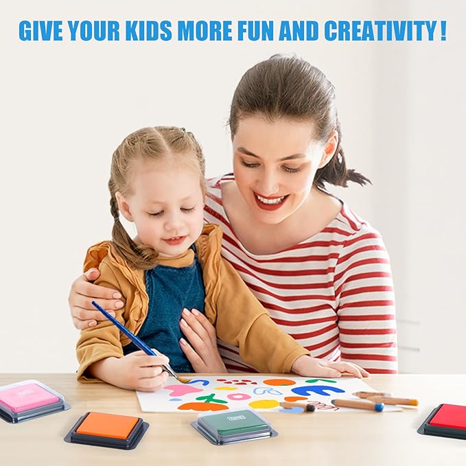 CraftyManor 4 Colors Washable Stamp Pad for Finger Paint, Latex Foam Fingerprint Inkpad, Water Base Ink Stamps Pads (4 Colors-01)