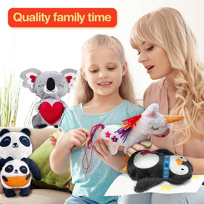 Avenir My First Sewing Kit for Beginner Ages 6+ I Premium Plush Big DIY Animals I Child-Safe Tools for Easy Crafting Fun I Motor Skills & Wiggle Stuff Stitching Creativity I Skill Gift for Boys & Girl