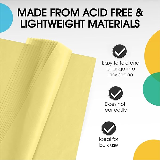 Party Solids Ivory Tissue Paper for Gift Bags - 20" X 30" Bulk Tissue Paper Ivory 480 Sheets - 10lb Newsprint for Packing, Birthday Gift Box Filler, Packing Supplies for Moving Supplies