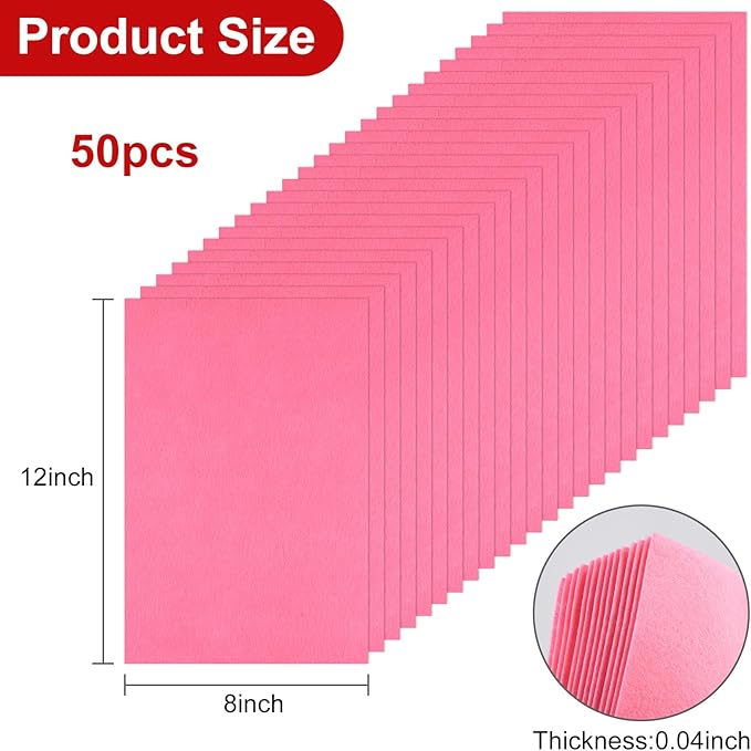 CHRORINE 50 Pcs Assorted Color Felt Fabric Sheets 8" x 12" Soft Felt Fabric Sheet for Crafts DIY Sewing Squares Nonwoven Patchwork (Pink)