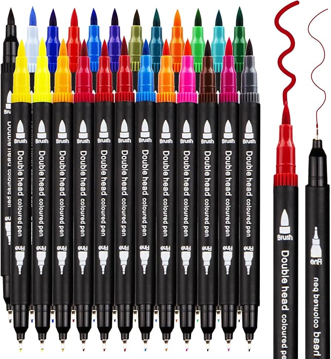 Tommax Art Markers Double Tip Brush Pens, 24Pcs Fine and Brush Pen Markers Set for Kids Adults Artists Painting, Coloring, Sketching, Multicolor
