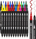 Tommax Art Markers Double Tip Brush Pens, 24Pcs Fine and Brush Pen Markers Set for Kids Adults Artists Painting, Coloring, Sketching, Multicolor