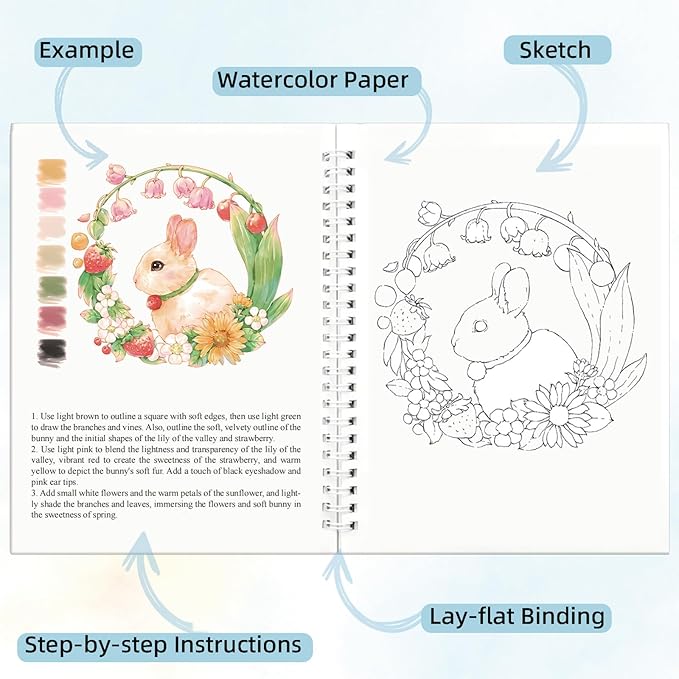 Watercolor Workbook, 15 Different Patterns of Original DIY Paintings for Water Color Book, 8.7 * 6.7inch, Water Coloring Book for Beginners Adults (Without Palette, Animals)