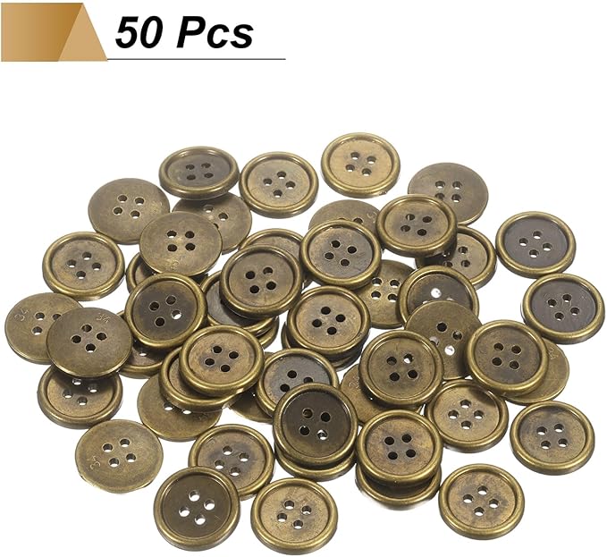 HARFINGTON 50pcs 34L Plastic Sewing Buttons 21mm 5/6" 4-Hole Round Replacement Craft Button for Coats Sewing Clothing and DIY, Bronze