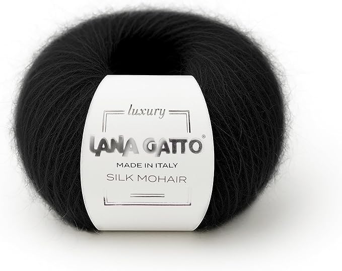 5 Skeins, Silk Mohair Luxury Yarns, Premium and Soft Blend for Knitting and Crocheting, Made in Italy (Black - 6037, 5)
