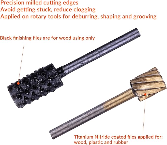 NordWolf 10-Piece Wood Carving Rasp Files Set for Rotary Tools, with 1/8" Straight Shank for Woodworking, Deburring, Shaping & Grooving in Storage Case