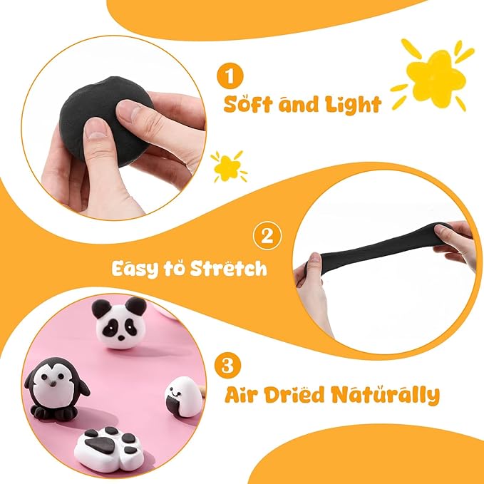 72 Pcs 38oz Air Dry Clay Bulk Modeling Magic Ultra Lightweight Foam Modeling Clay for Kids Adults DIY Gifts Party Arts Crafts and School Project Supplies(Black)