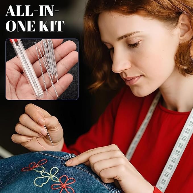 Big Eye Steel Sewing Needles Kit 34PCS | 5 Size Hand Sewing Needles Set with Case | Sharp Rust-Proof Steel Embroidery Needles for Embroidery Cross Stitch, Yarn, Tapestry & Fabric Mending (39-PCS)