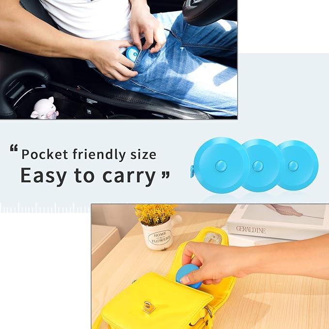 DiCUNO 60-Inch 1.5 Meter Soft and Retractable Tape Body Tailor Sewing Craft Cloth Dieting Measuring Tape (3 Pcs of Sky-Blue)