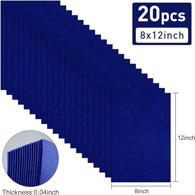 20 Pcs Deep Navy Blue Felt Fabric Sheet 8" x 12" Assorted Color Felt Fabric Sheets for Crafts DIY Handcraft Sewing Squares Patchwork Nonwoven